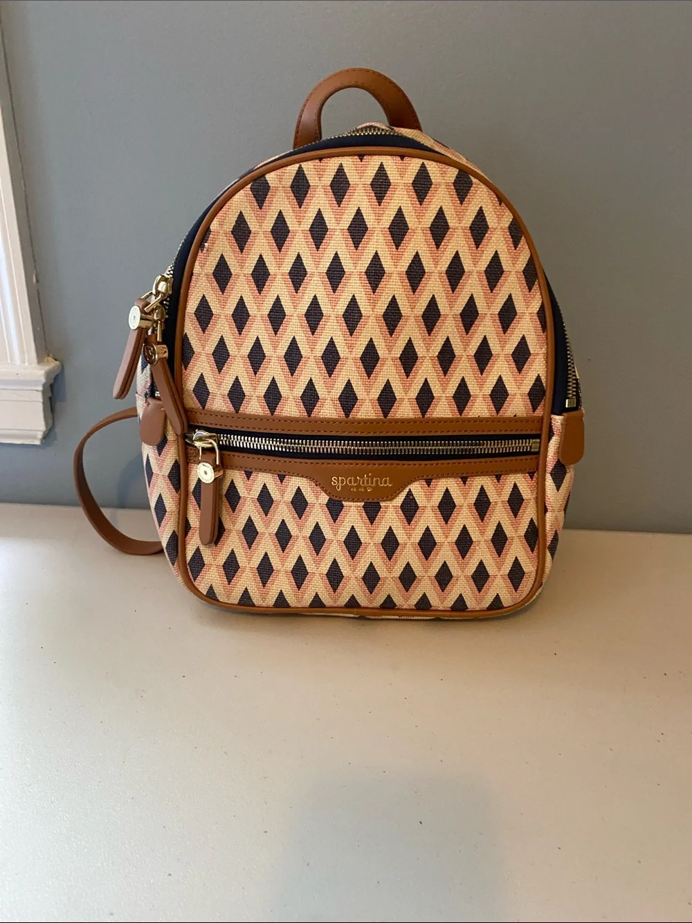 Spartina 449 Pink and Tan Patterned Backpack